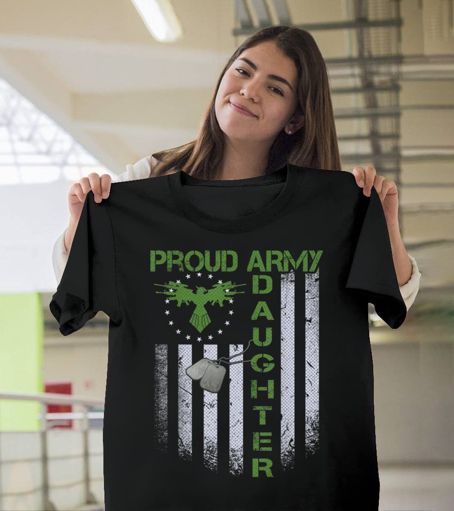 Proud Army Daughter Vintage Flag with Dog Tags and Eagle T-Shirt
