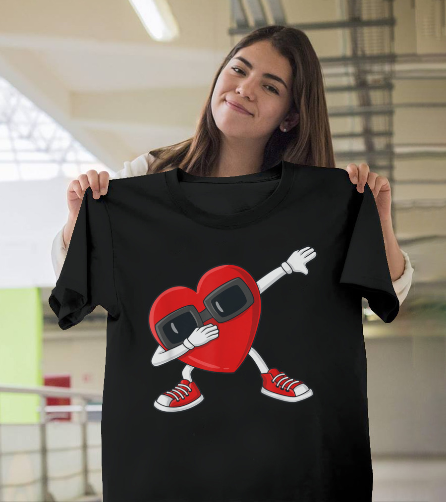 Valentines Day Heart with Sunglasses Dabbing Dance T-Shirt