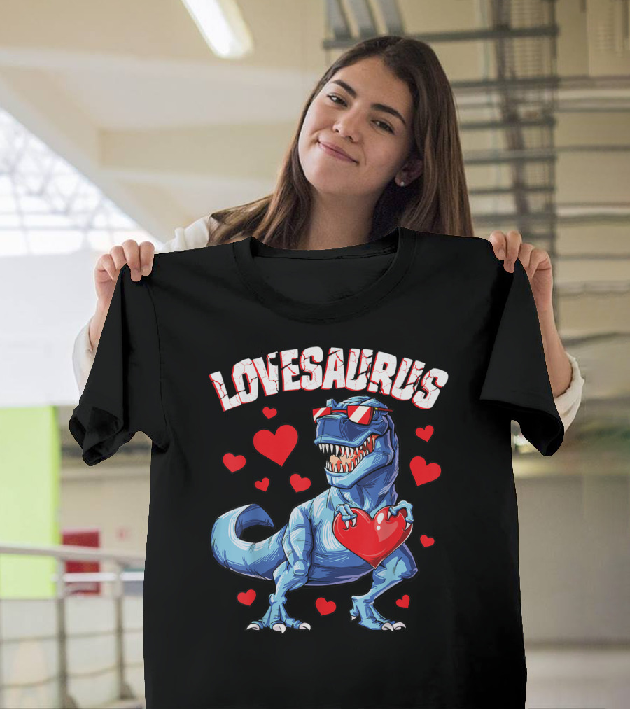 Lovesaurus Dinosaur Valentines Day Hearts T-Shirt