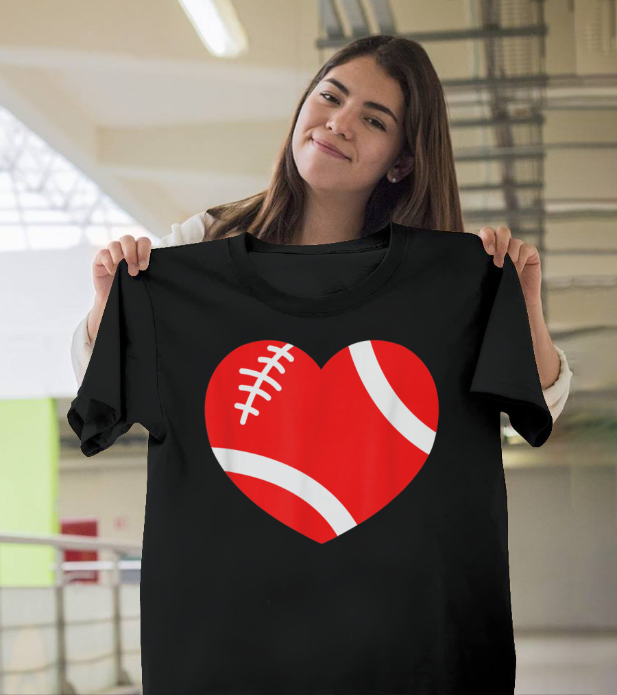Valentine's Day Red Heart Football Stitching T-Shirt