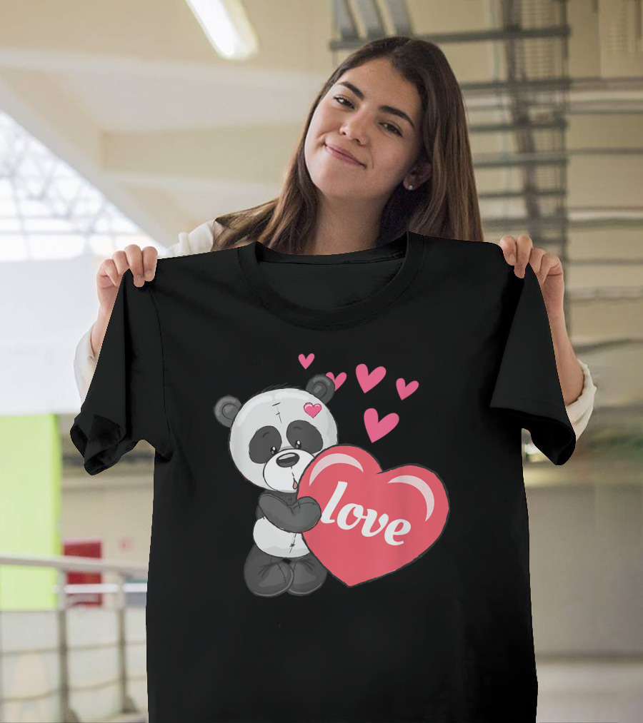 Valentines Day Love Panda with Heart T-Shirt