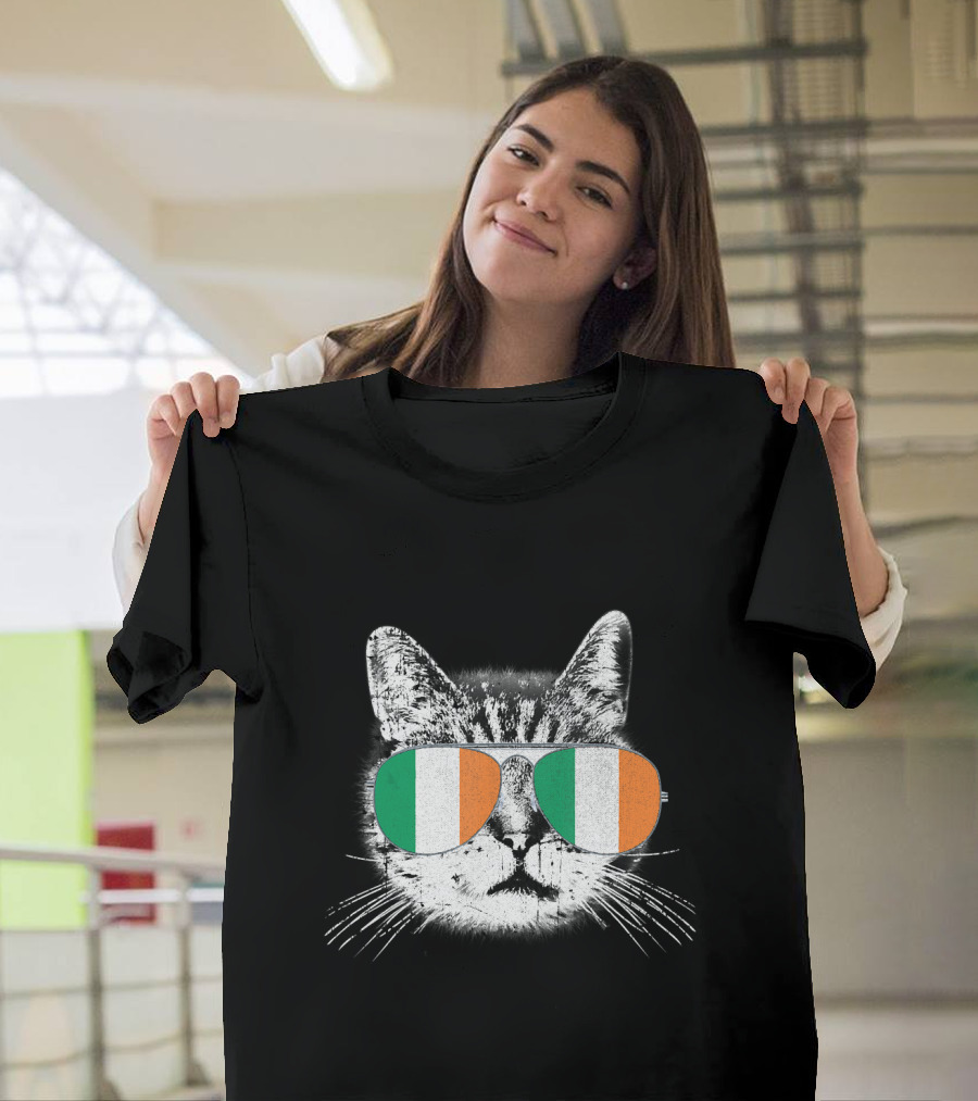 St. Patrick's Day Cat with Irish Flag Sunglasses Catty's T-Shirt
