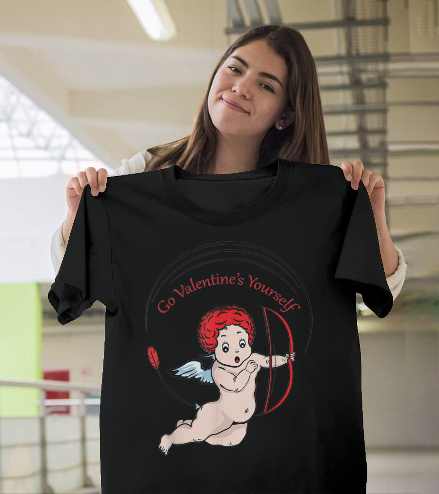 Go Valentine's Yourself Funny Sarcastic Cupid with Bow and Red Feather T-Shirt