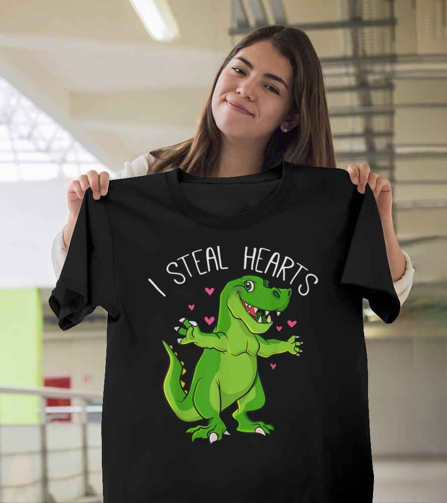 I Steal Hearts Valentines Day Dinosaur Boys Valentine Boy T-Shirt