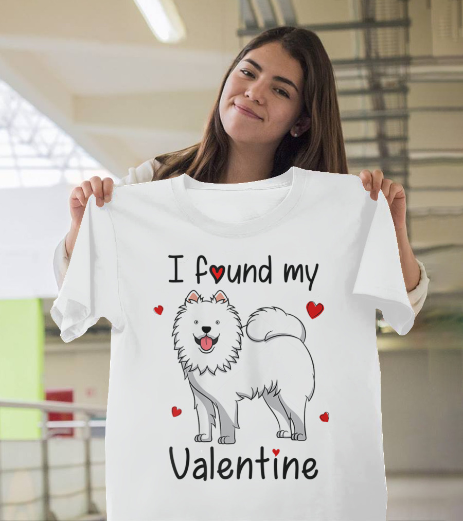 I Found My Valentine Samoyed Mom with Heart Accents T-Shirt