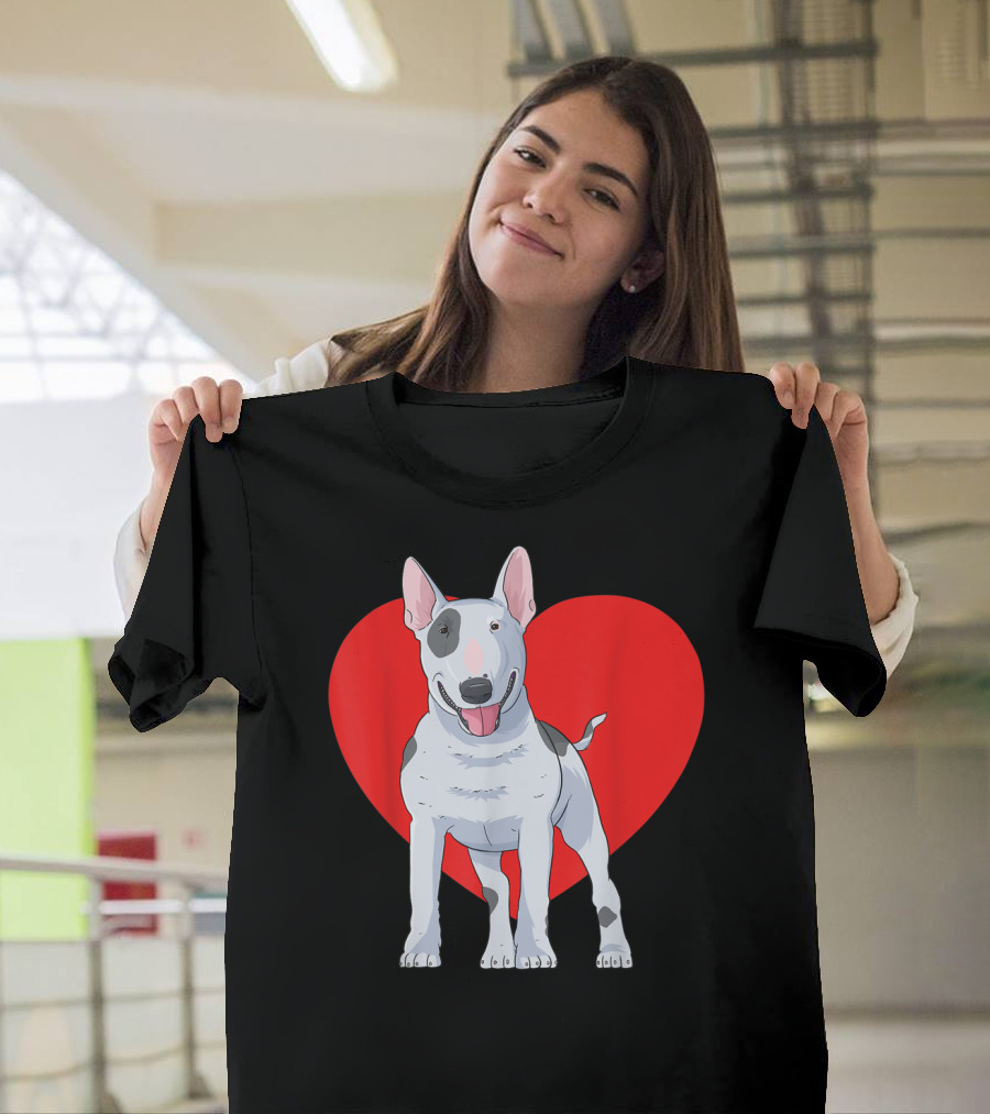 Bull Terrier with Red Heart Valentine Day T-Shirt