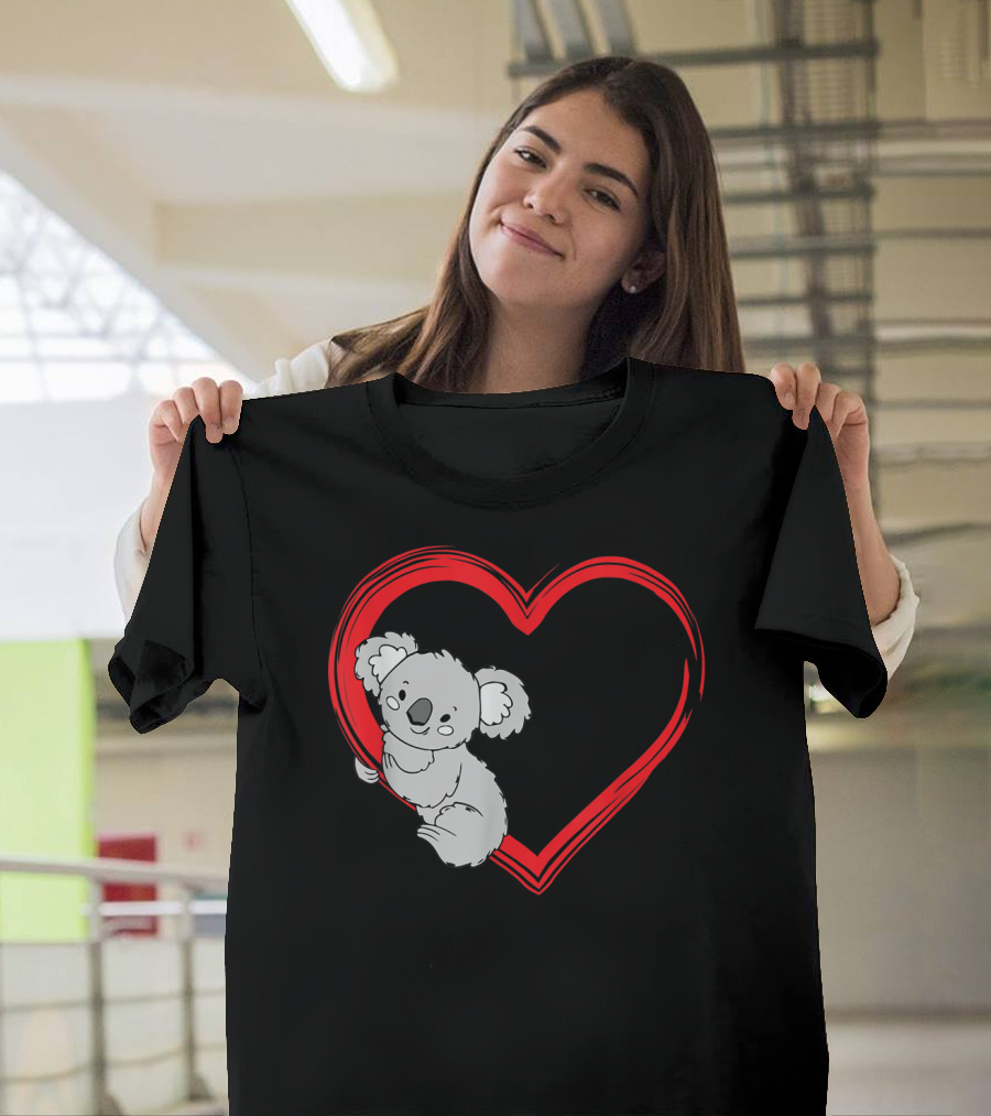 Cute Lovely Koala Bear Clings to Red Hollow Heart T-Shirt