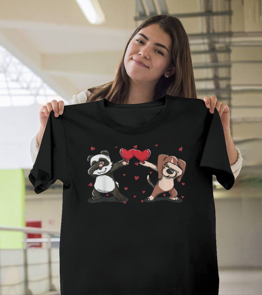 Dabbing Panda Beagle Hearts Valentine's Day T-Shirt