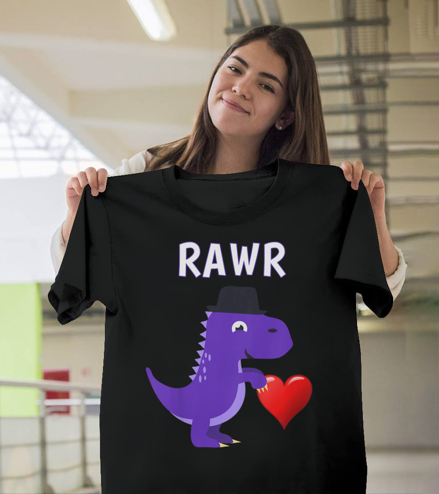Cute Boys Trex Dinosaur Valentine Rawr with Heart and Hat T-Shirt