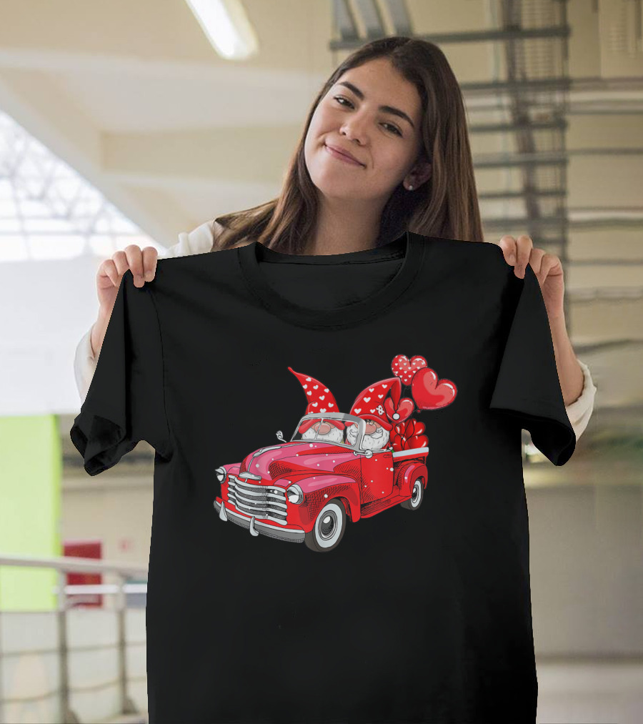 Valentine Gnomes Love Hearts Red Truck Balloons Couple T-Shirt