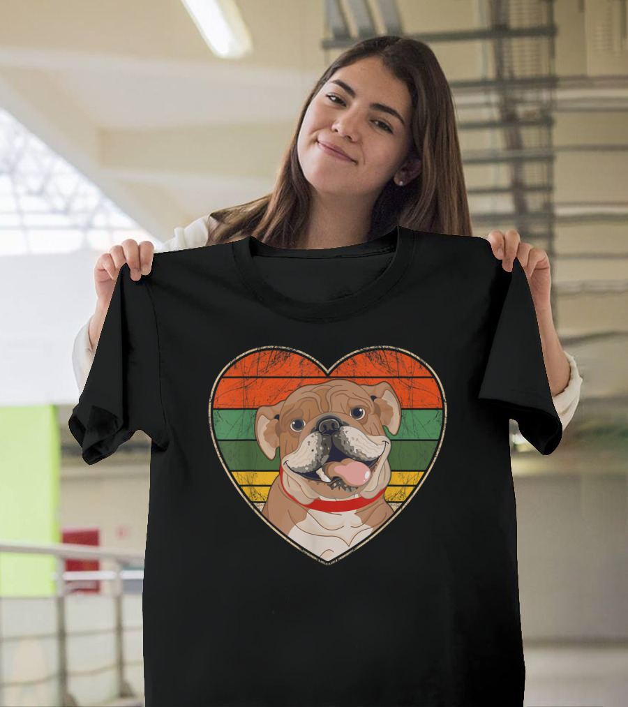 Heart English Bulldog Retro Sunset T-Shirt