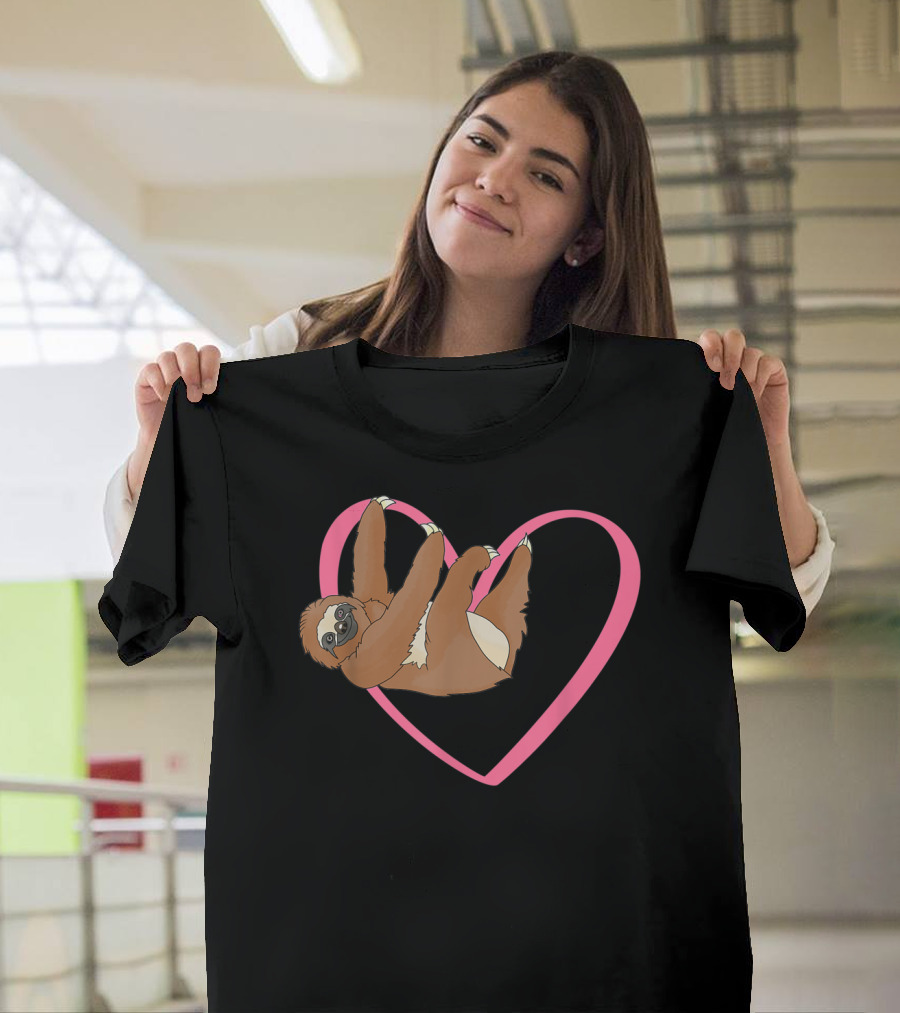 Sloth Hanging in Heart Valentine's Day Sloth Valentine T-Shirt