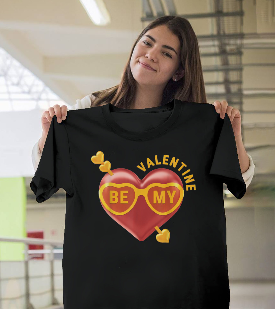 Be My Valentine Heart and Sunglasses Icon with Arrow and Gold Hearts T-Shirt