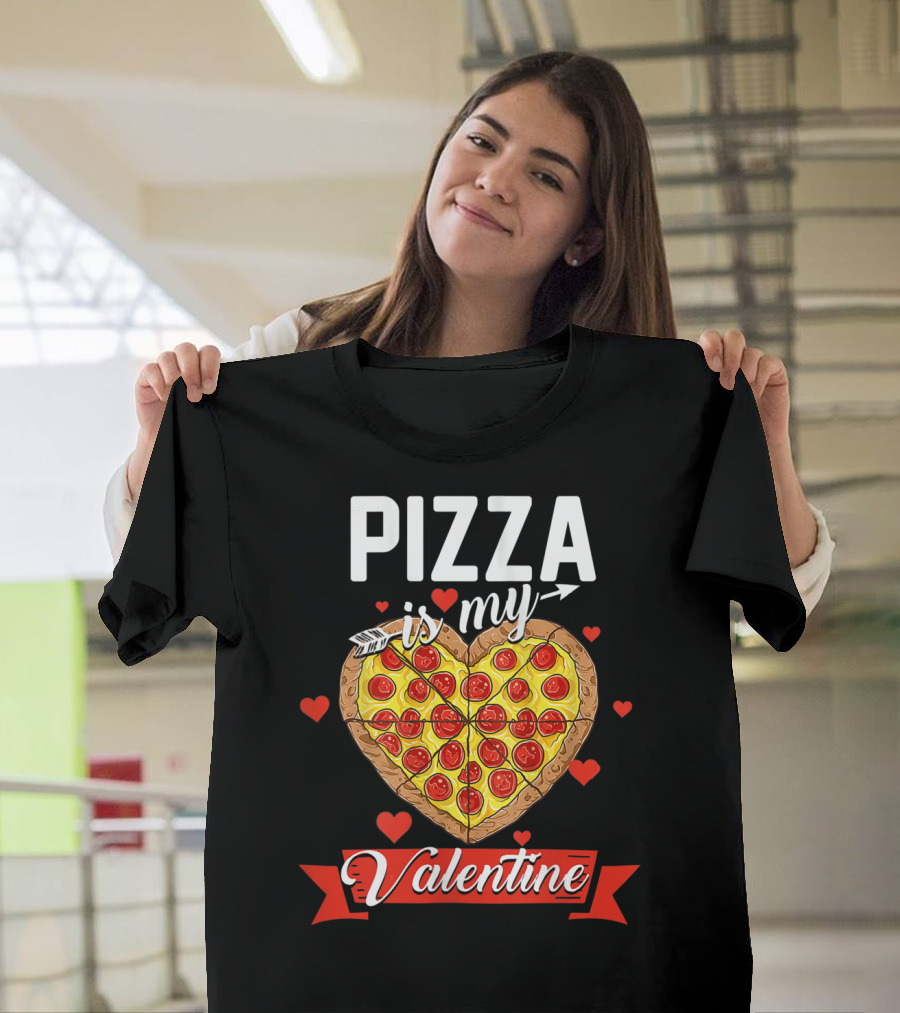 Pizza Is My Valentine Heart-Shaped Pepperoni Arrow and Hearts T-Shirt