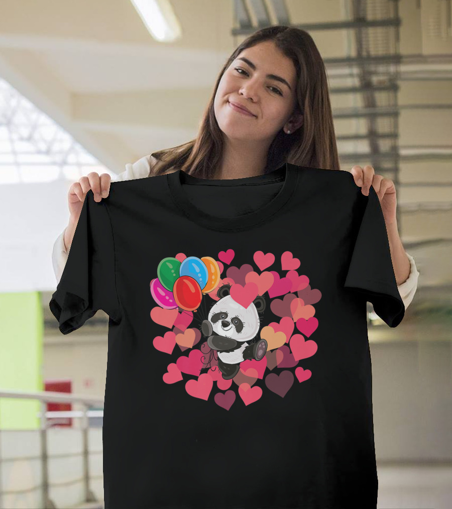 Panda with Colorful Balloons and Heart Background Love T-Shirt