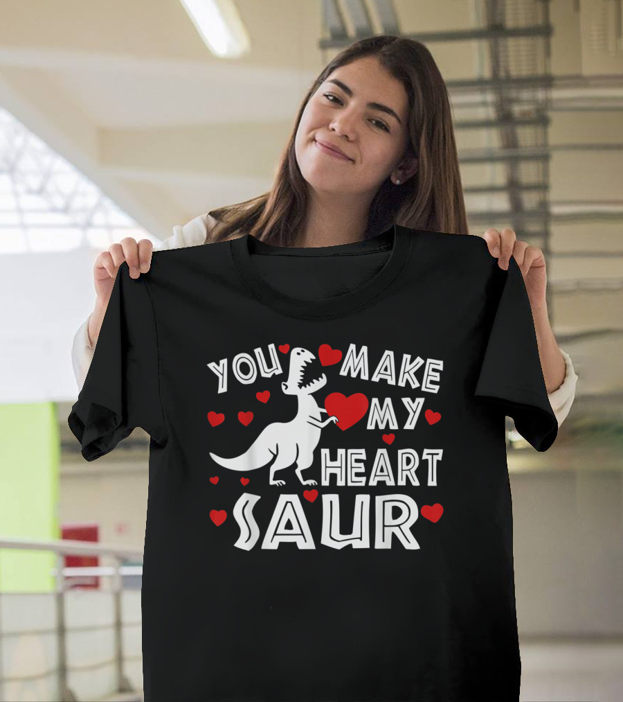 You Make My Heart Saur Dinosaur Valentine Day Boy Kids T-Shirt