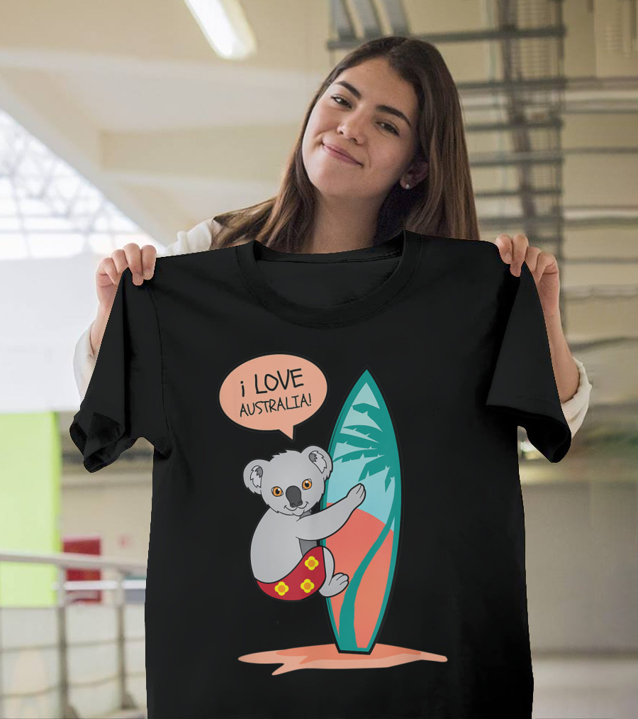 I Love Australia Koala Surfing with Aus Down Under Charm T-Shirt