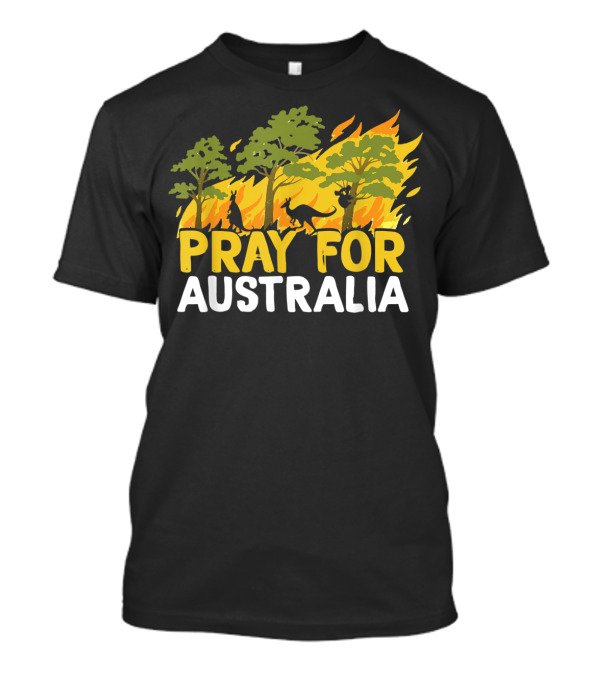 Pray For Australia Bush Fire Kangaroo Silhouette In Burning Forest T-Shirt