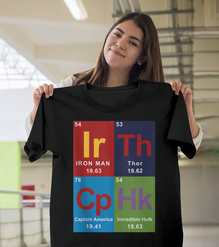 Marvel Avengers Iron Man Thor Captain America Incredible Hulk Periodic Table Squares T-Shirt