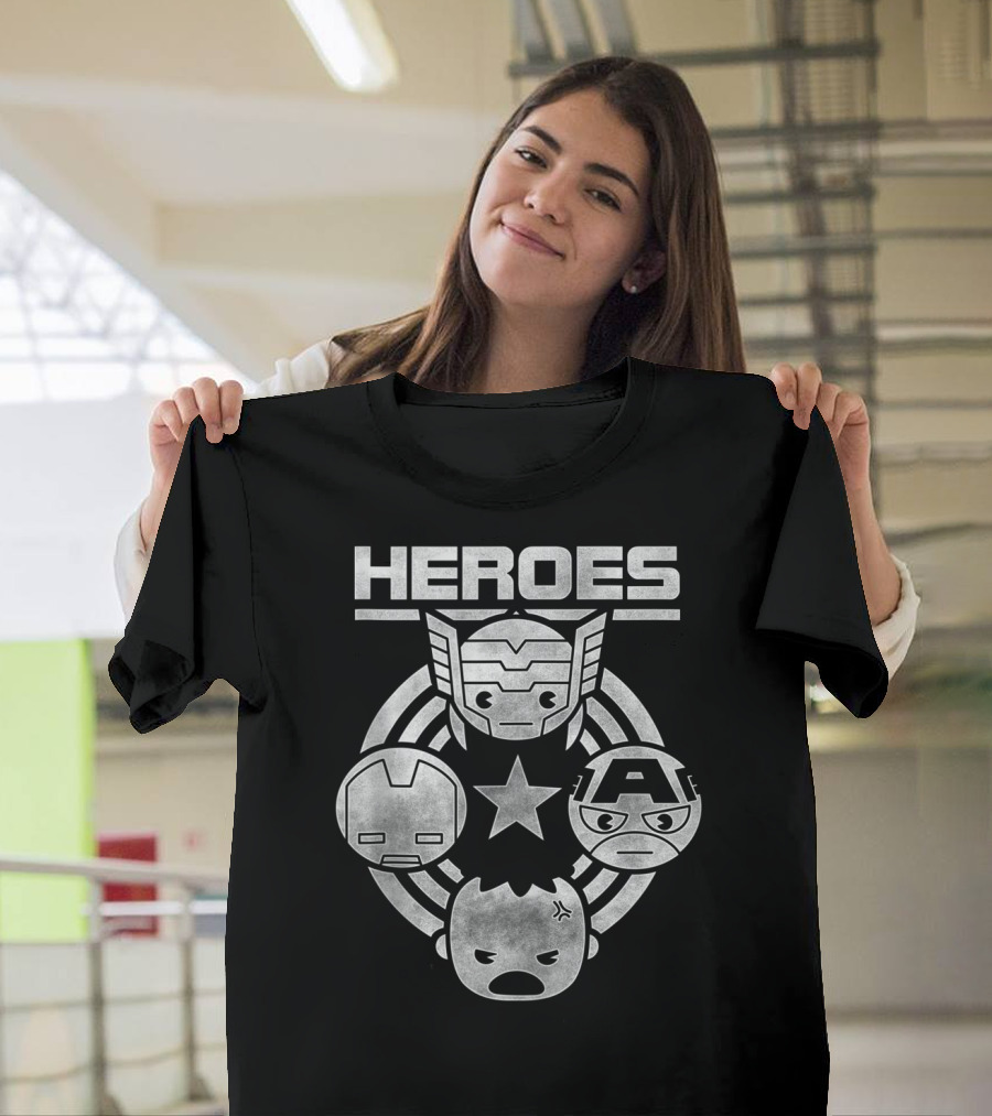 Marvel Avengers Heroes Iron Man Thor Captain America Hulk Kawaii T-Shirt