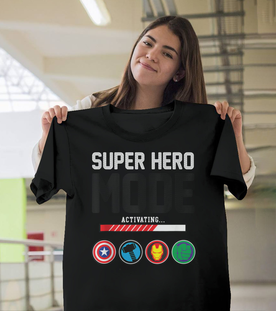 Super Hero Mode Activating Marvel Avengers Icons Captain America Thor Iron Man Hulk T-Shirt