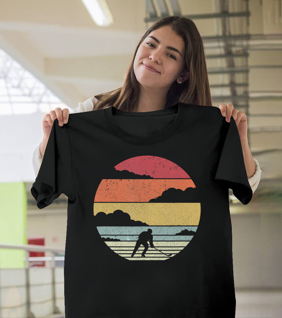 Ice Hockey Player Retro Sunset T-Shirt
