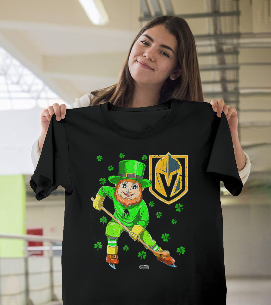 Leprechaun Hockey St. Patrick's Day Team Vegas Golden Knights Shamrock Ice Play T-Shirt