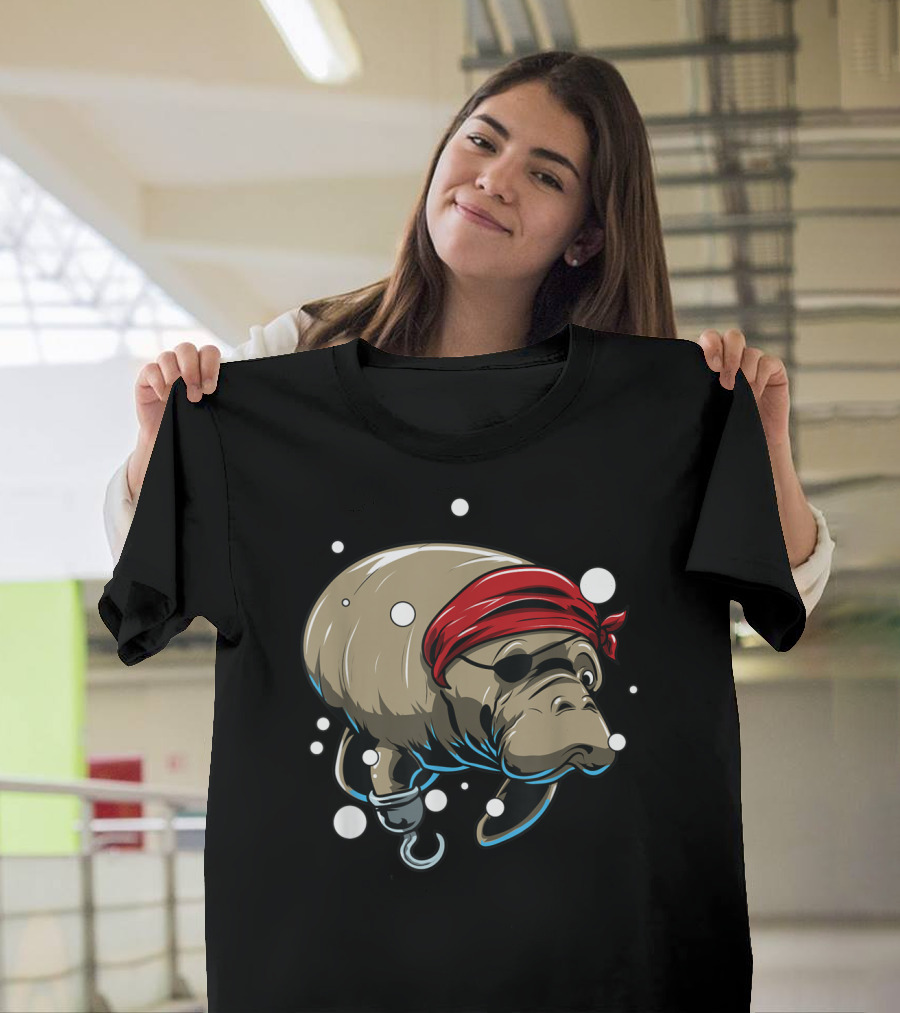 Pirate Manatee with Red Bandana and Hook Arm T-Shirt