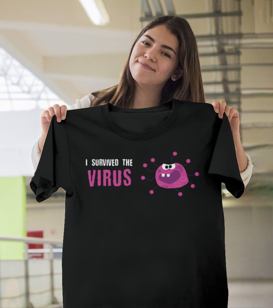 I Survived The Virus Cartoon Pink Virus Character T-Shirt