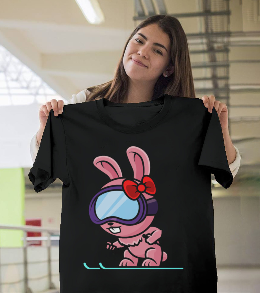 Ski Bunny with Goggles and Red Bow Skiing Adventure T-Shirt