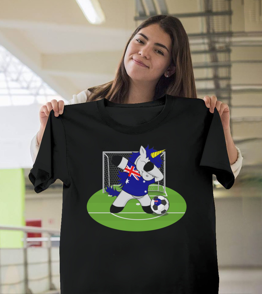 Australia Flag Unicorn Dabbing Soccer Player T-Shirt