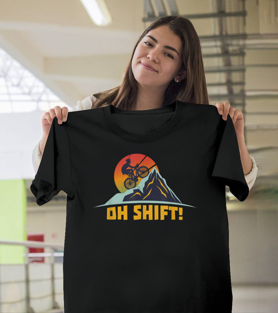 Bicyclist Oh Shift Mountain Bike Silhouette Sunset Vintage T-Shirt