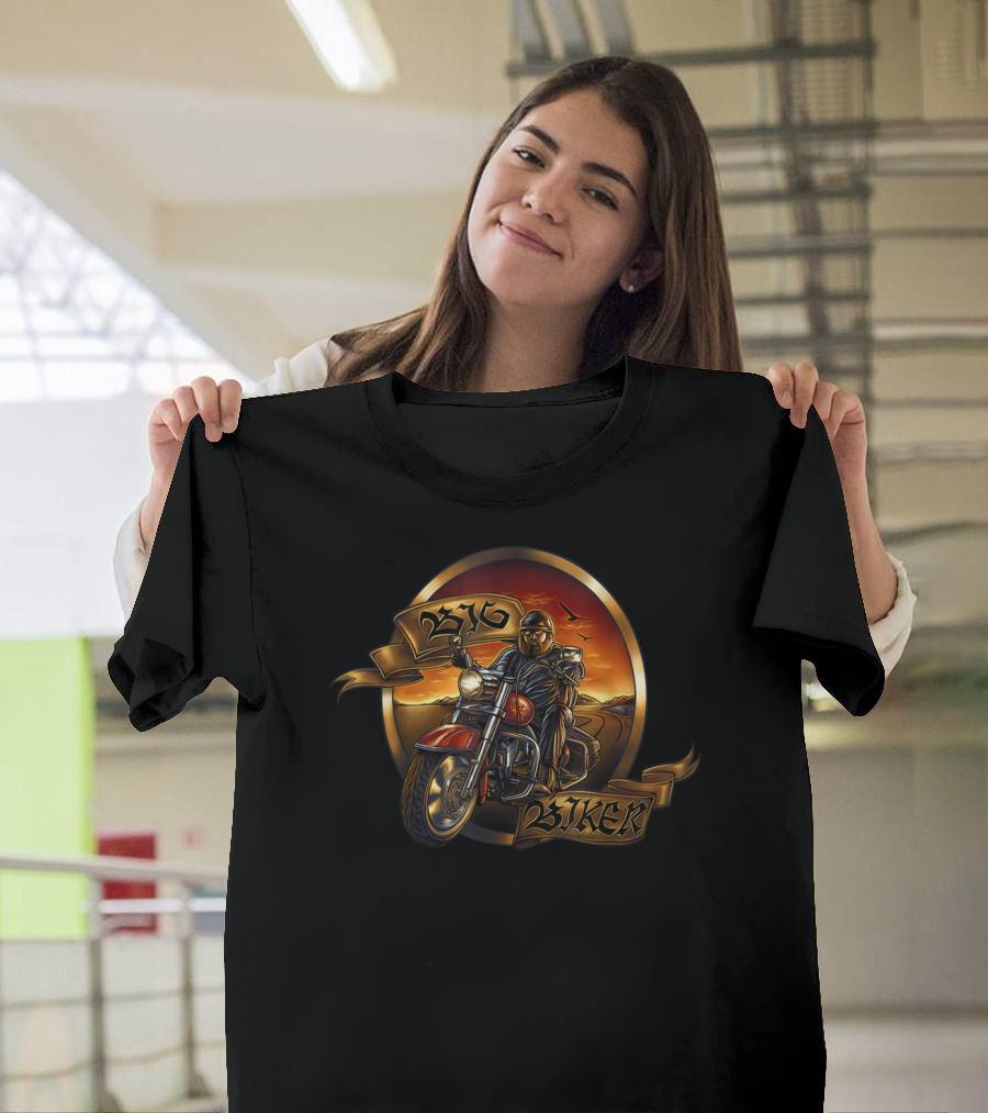 Big Biker Wild Biker Motorcyclist at Sunset T-Shirt