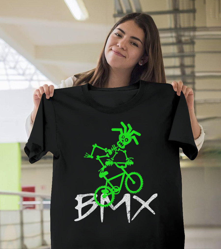 Skeleton BMX Glow Green Stunt Rider T-Shirt