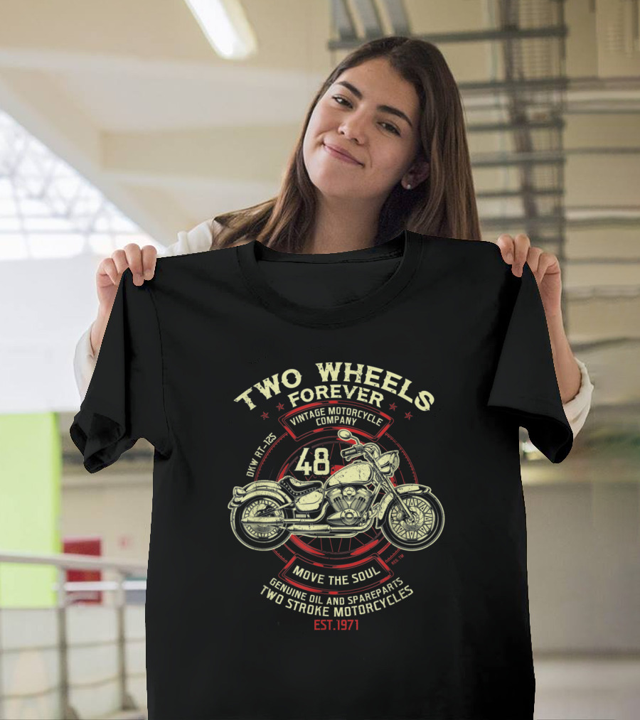 Two Wheels Forever Vintage Motorcycle Company 48 Genuine Oil Spareparts Est. 1971 T-Shirt