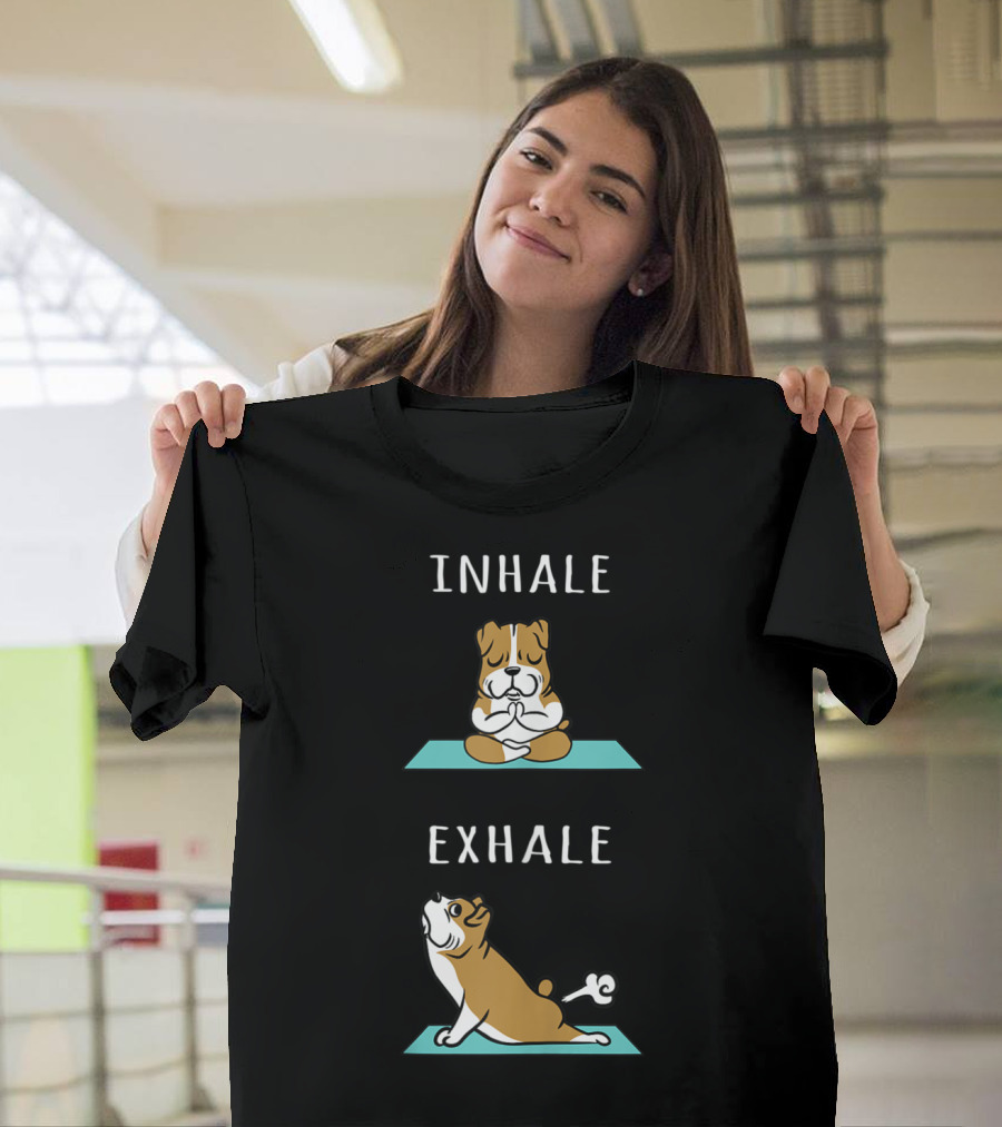 English Bulldog Inhale Exhale Yoga Funny Dog T-Shirt