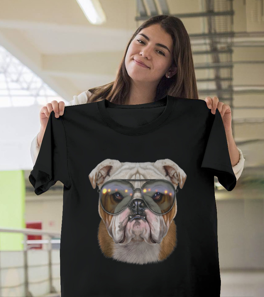 Grumpy Bulldog with Swag Aviator Sunglasses T-Shirt