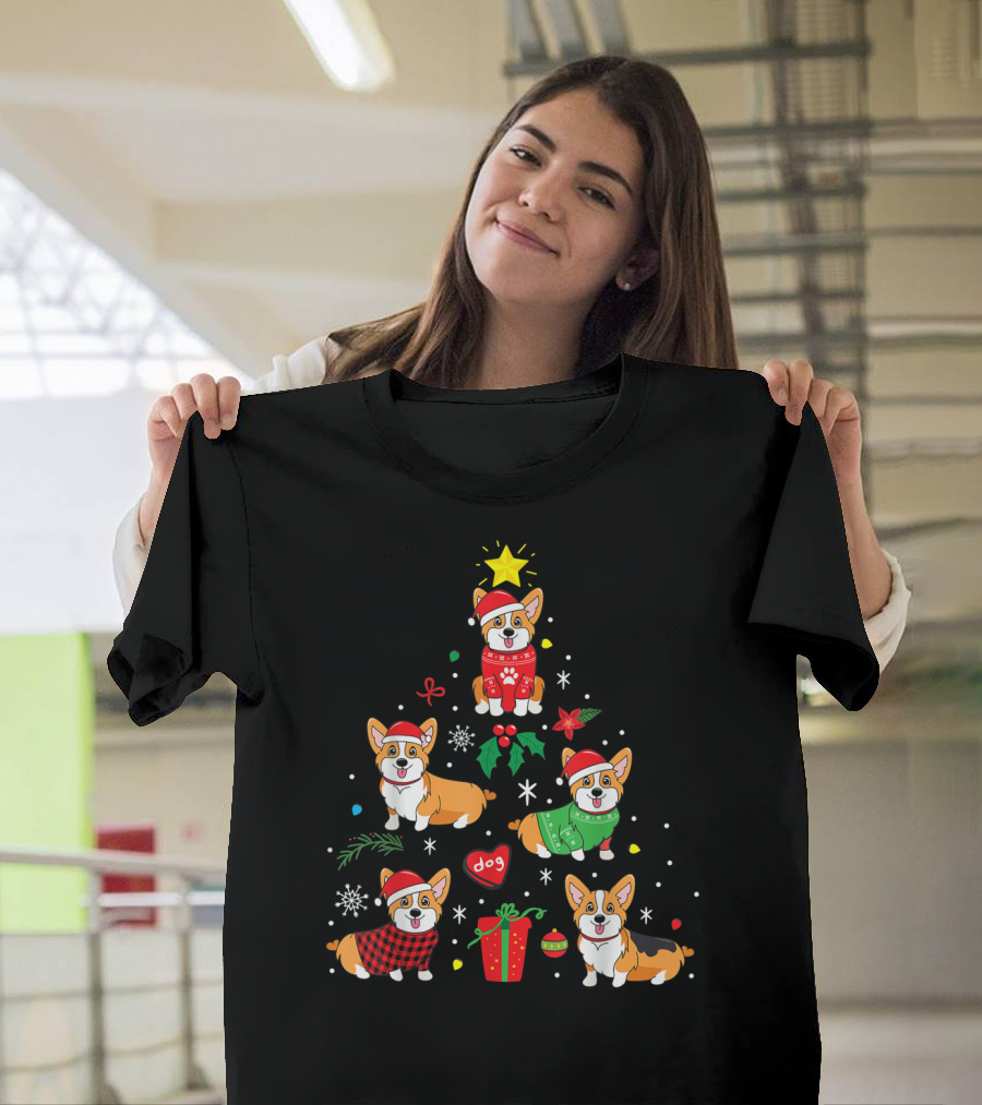 Corgi Christmas Tree Ornament Funny Dog Decor Holiday T-Shirt