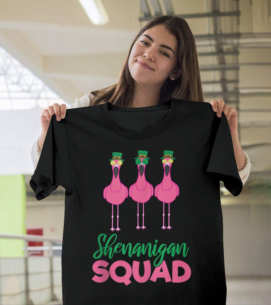Shenanigan Squad Flamingo St. Patrick's Day Fun T-Shirt