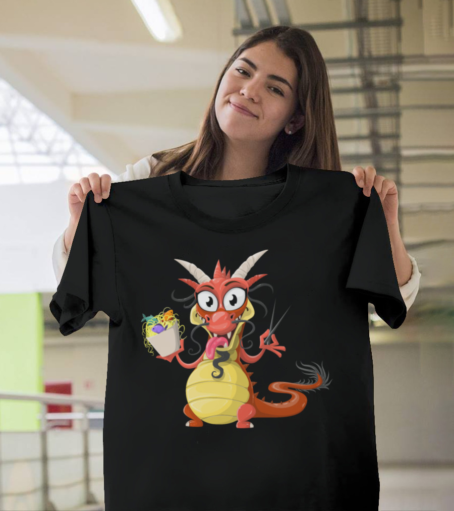 Dragon Drache Monster Eating Noodles T-Shirt