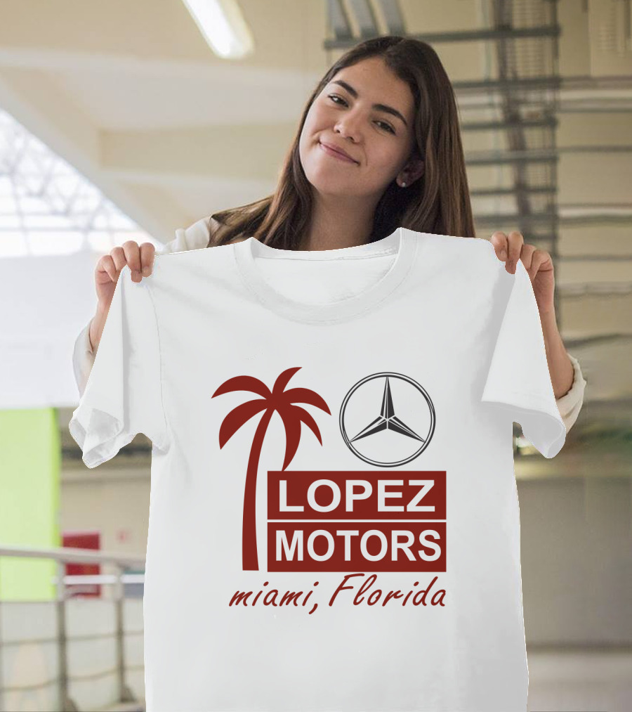 Lopez Motors Miami Florida Scarface Palm Tree Mercedes Benz Star T-Shirt