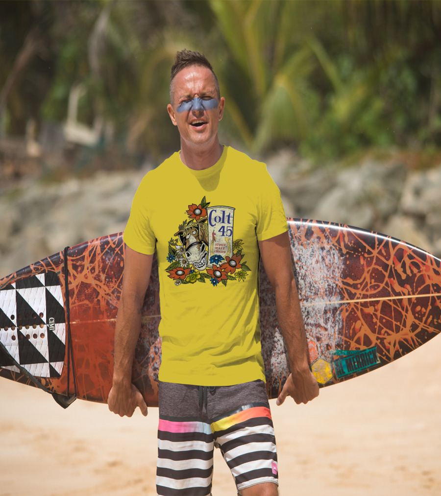 Colt 45 Stout Malt Liquor Jeff Spicoli Horse Floral T-Shirt