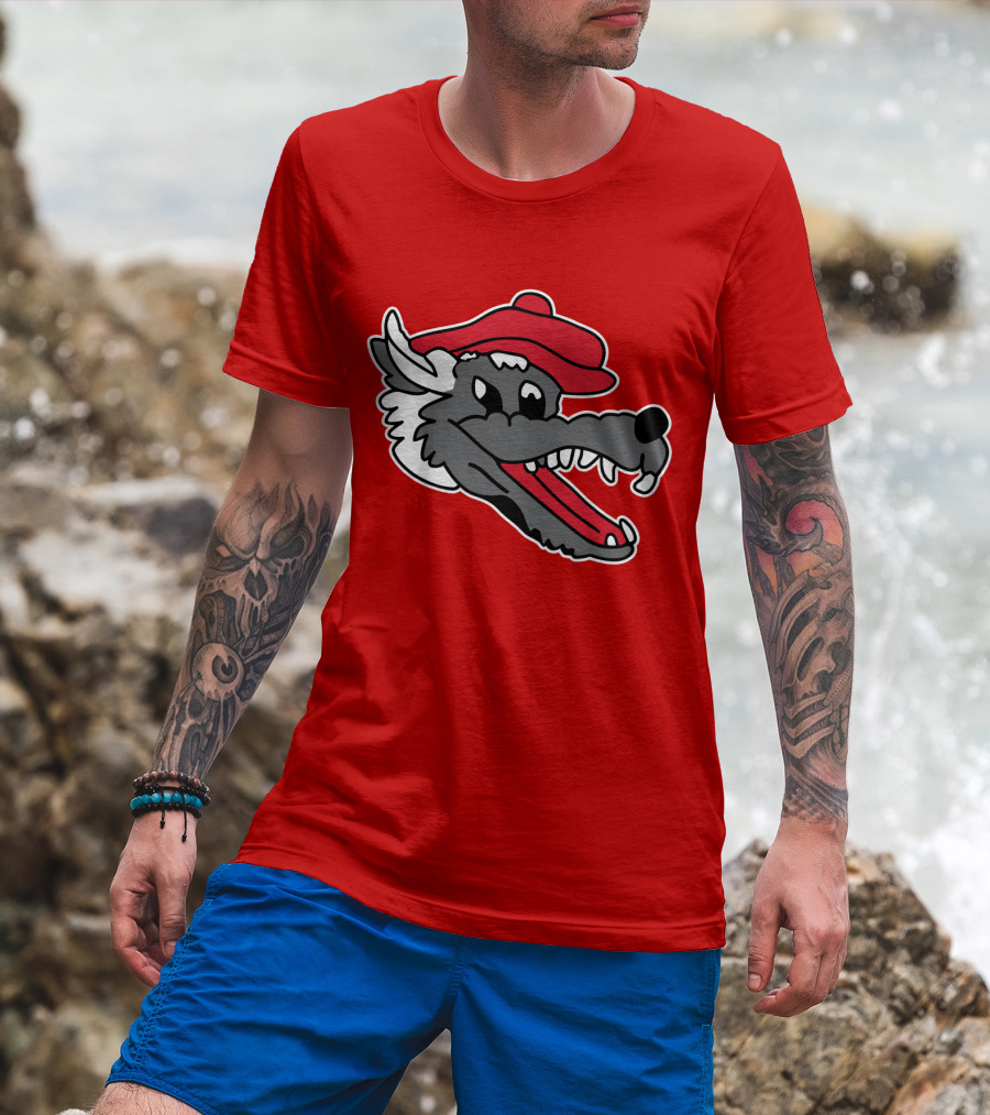 Ridgemont Wolves Cartoon Wolf In Red Beret T-Shirt