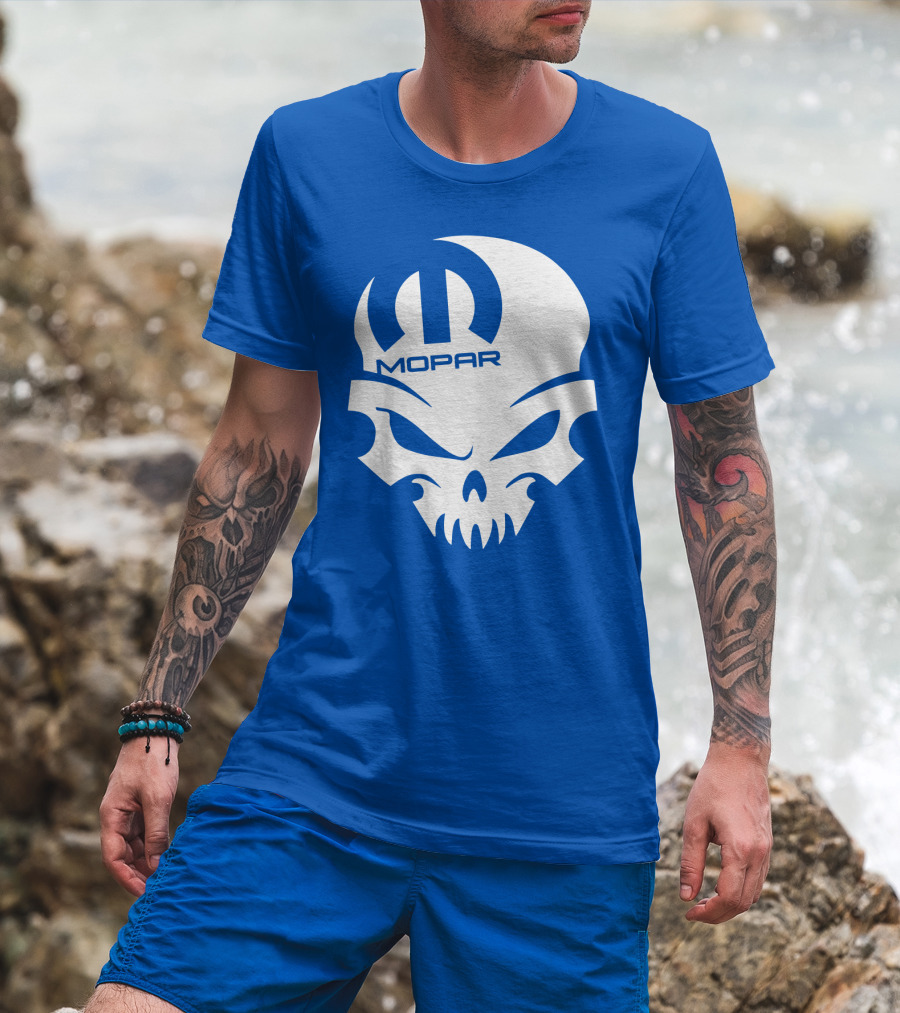 Mopar Skull Logo Blue Background T-Shirt