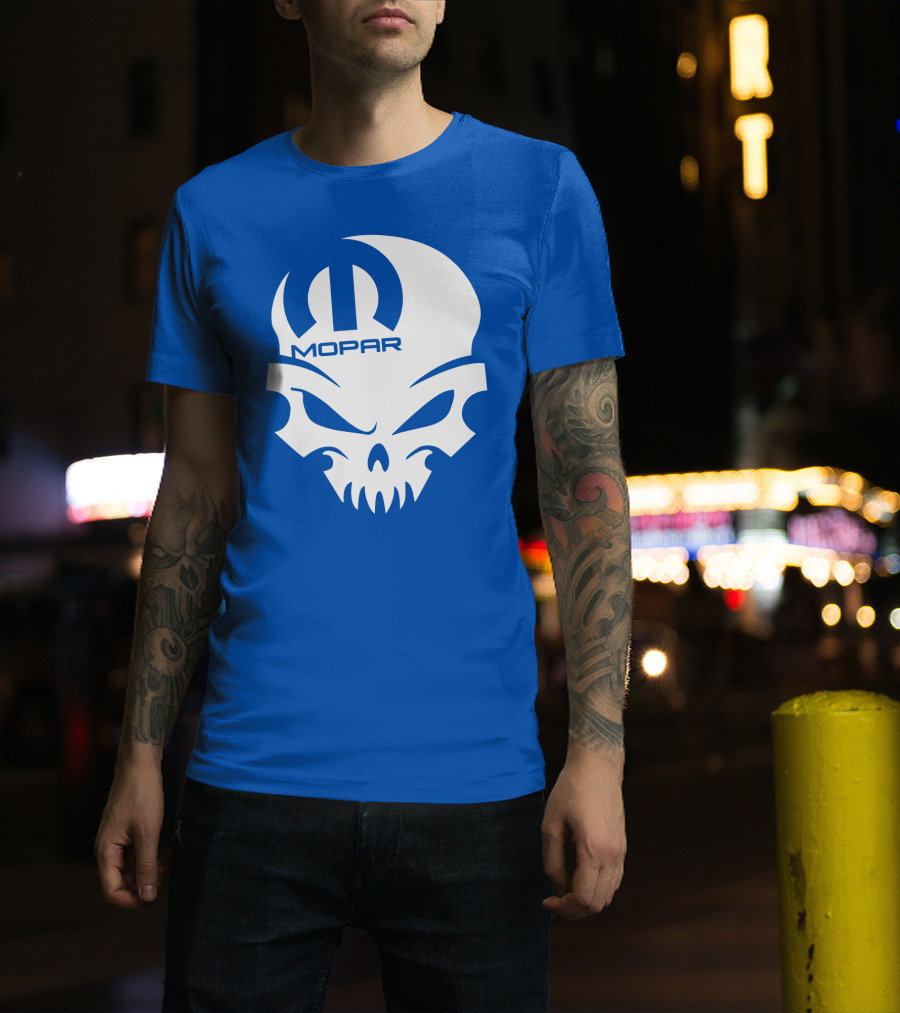 Mopar Skull Logo Blue Background T-Shirt