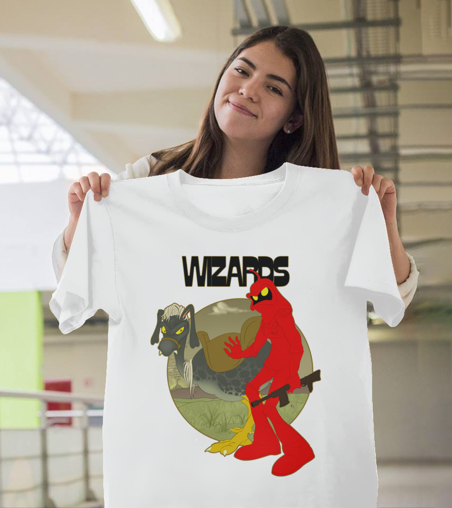 Wizards Animation Character with Red Humanoid and Armed Bird T-Shirt