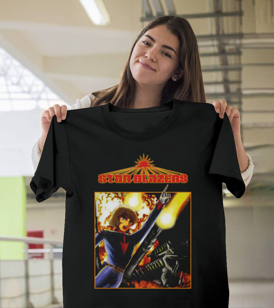 Star Blazers Anime Character In Action Scene With Explosions And Giant Mecha T-Shirt
