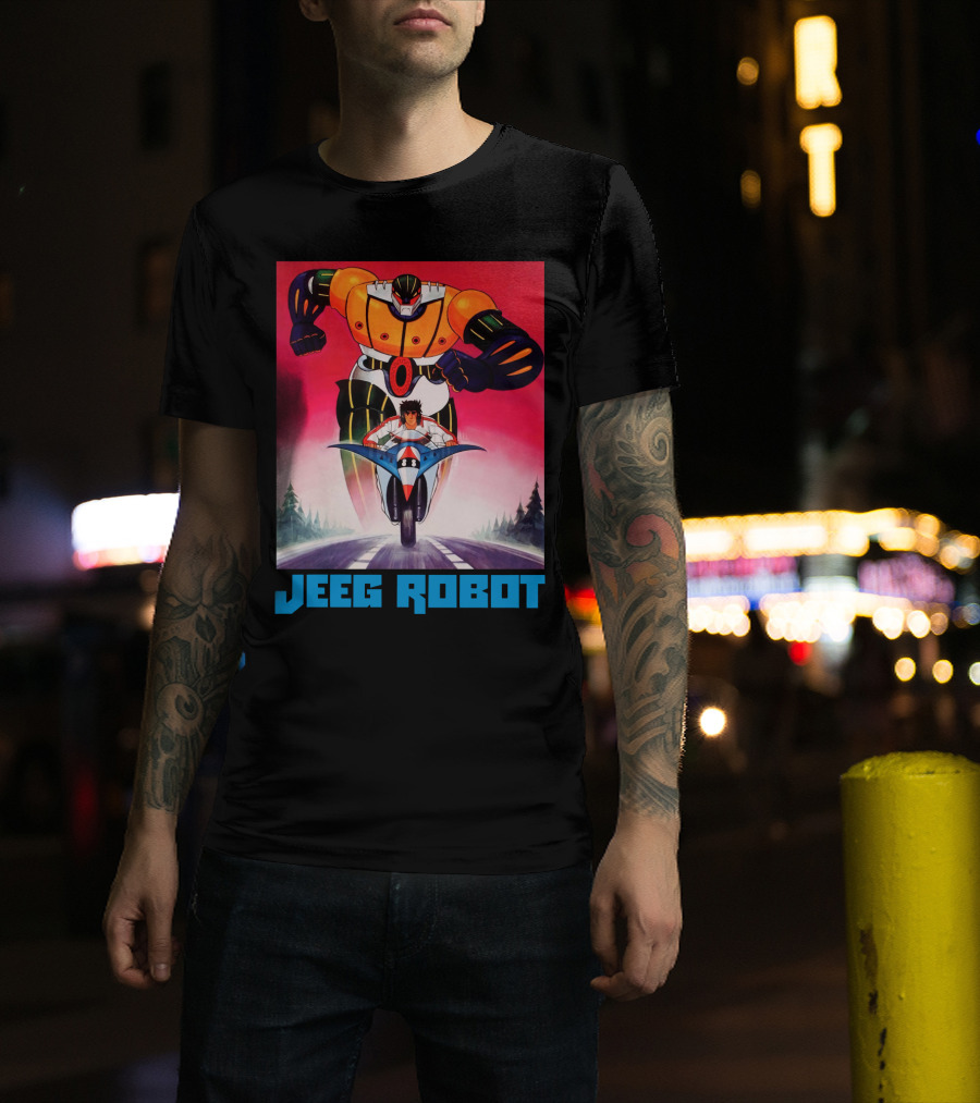 Jeeg Robot Anime Character With Motorcycle Racing T-Shirt