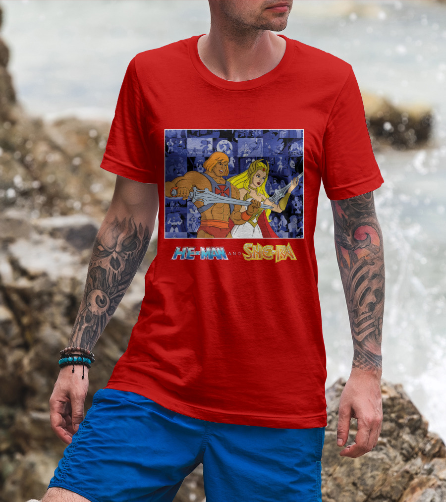 He-Man And She-Ra Characters With Sword T-Shirt