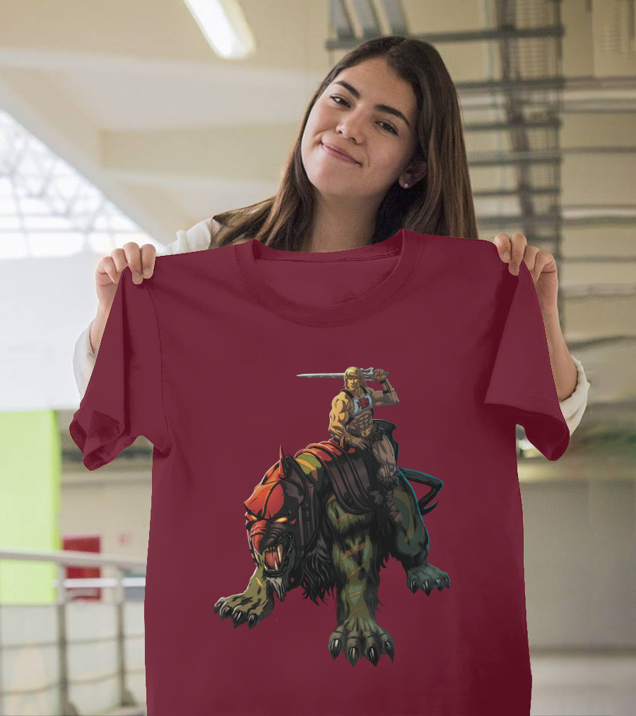 He-Man Riding Battle Cat with Sword Raised T-Shirt